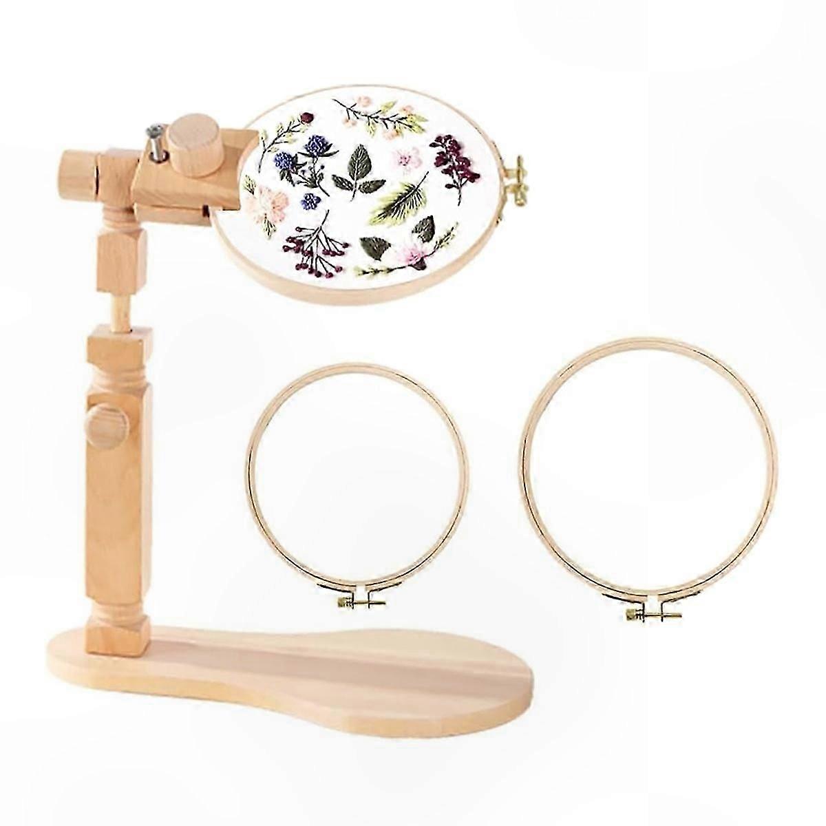 Embroidery Hoop Stand with Adjustable Height and Two Hoops for Crafting Projects