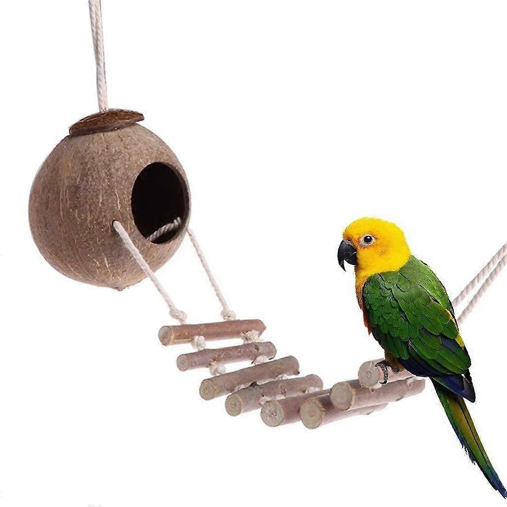 Natural Coconut Shell Bird Nest Wooden Straw Rope Toy For Birds Parrot Parakeet Hamster Model 2