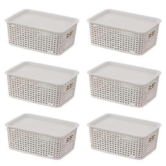 1/6Pcs Storage Baskets with Lid Large Capacity Hollow Breathable Design Stackable Decorative Storage Bin Toys Container