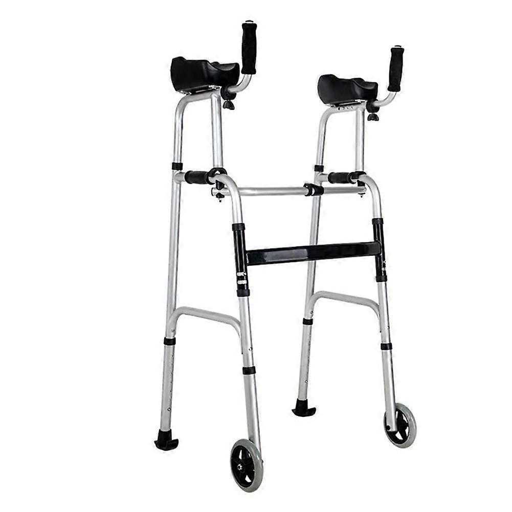 Padded Folding Walker for Seniors with 2 Wheels, 5-Inch Hard Wheels, Adjustable Armrests, and Double Comfort Support