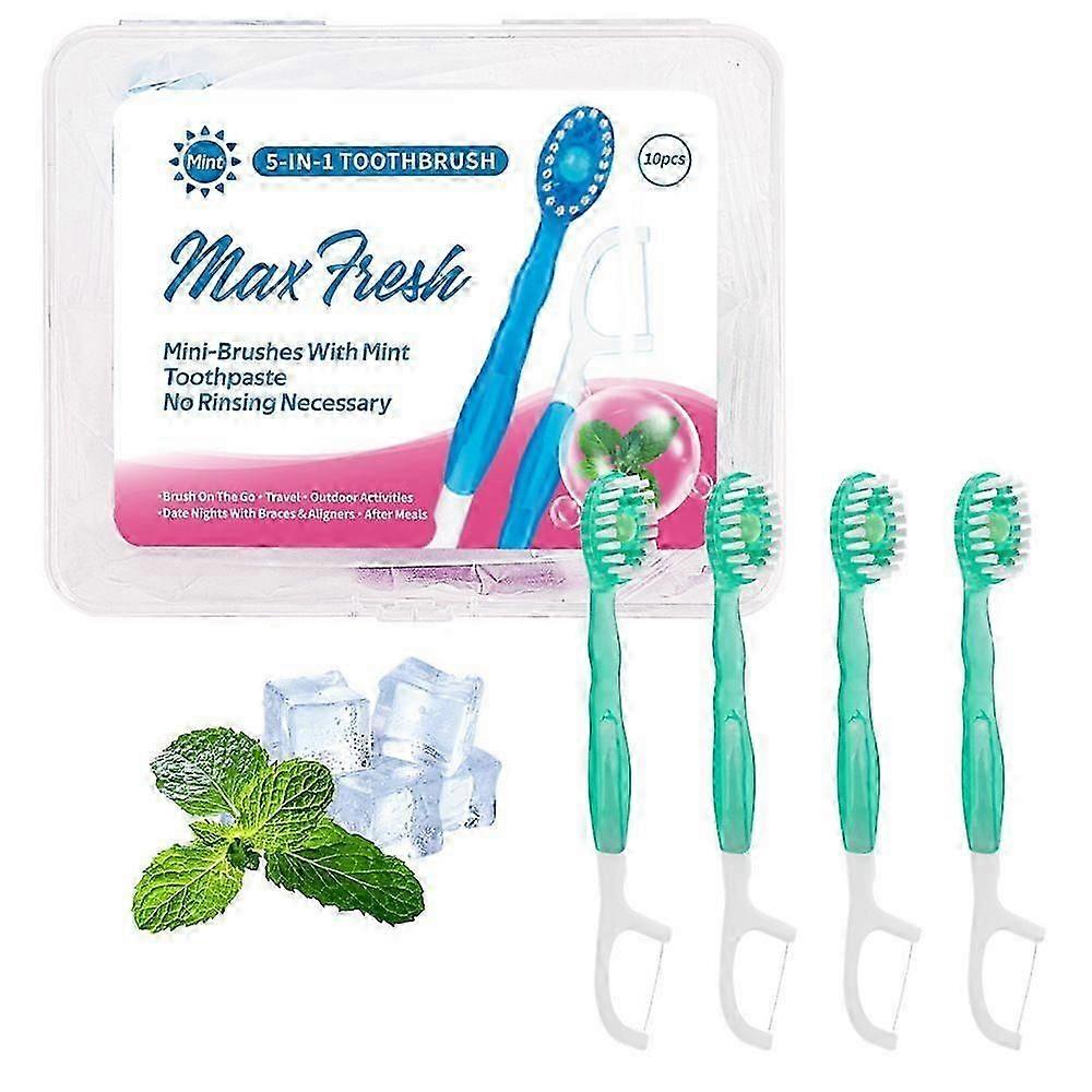 5 in 1 Toothbrush & Floss, Mini Toothbrushes 5 in 1 Tool, 5-in-1 Toothbrush & Floss & Tongue Scraper & Toothpick Set, Mini Disposable Toothbrushes wit
