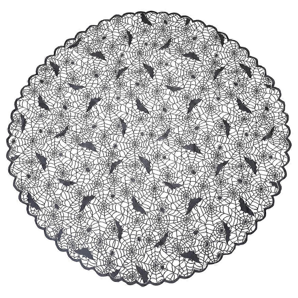 Square Shaped Halloween Tablecloth For Creative Dining Home Use With Elegant Lace Texture In Black Color 1Pcs