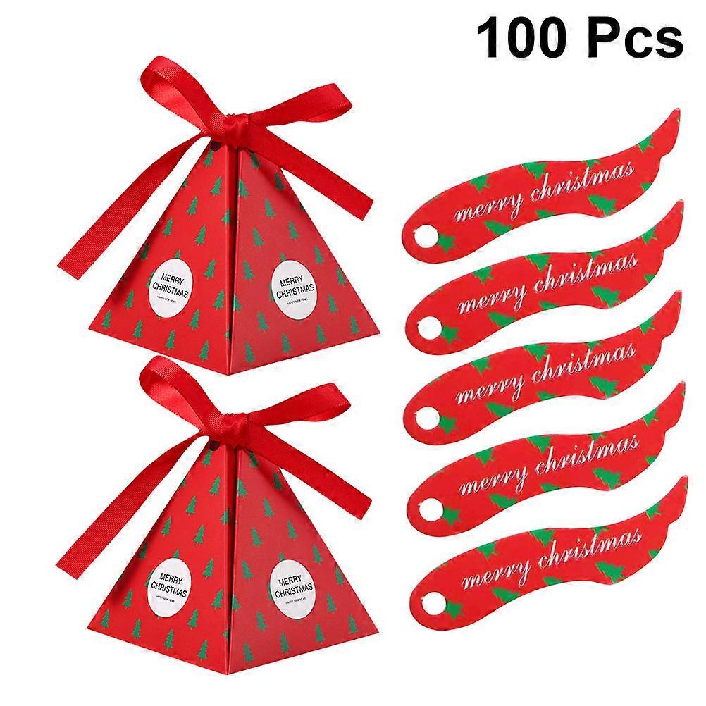 Tree Pattern Pyramid Candy Box For Christmas Party Supplies 8X9 Cm Red Storage 1 Set
