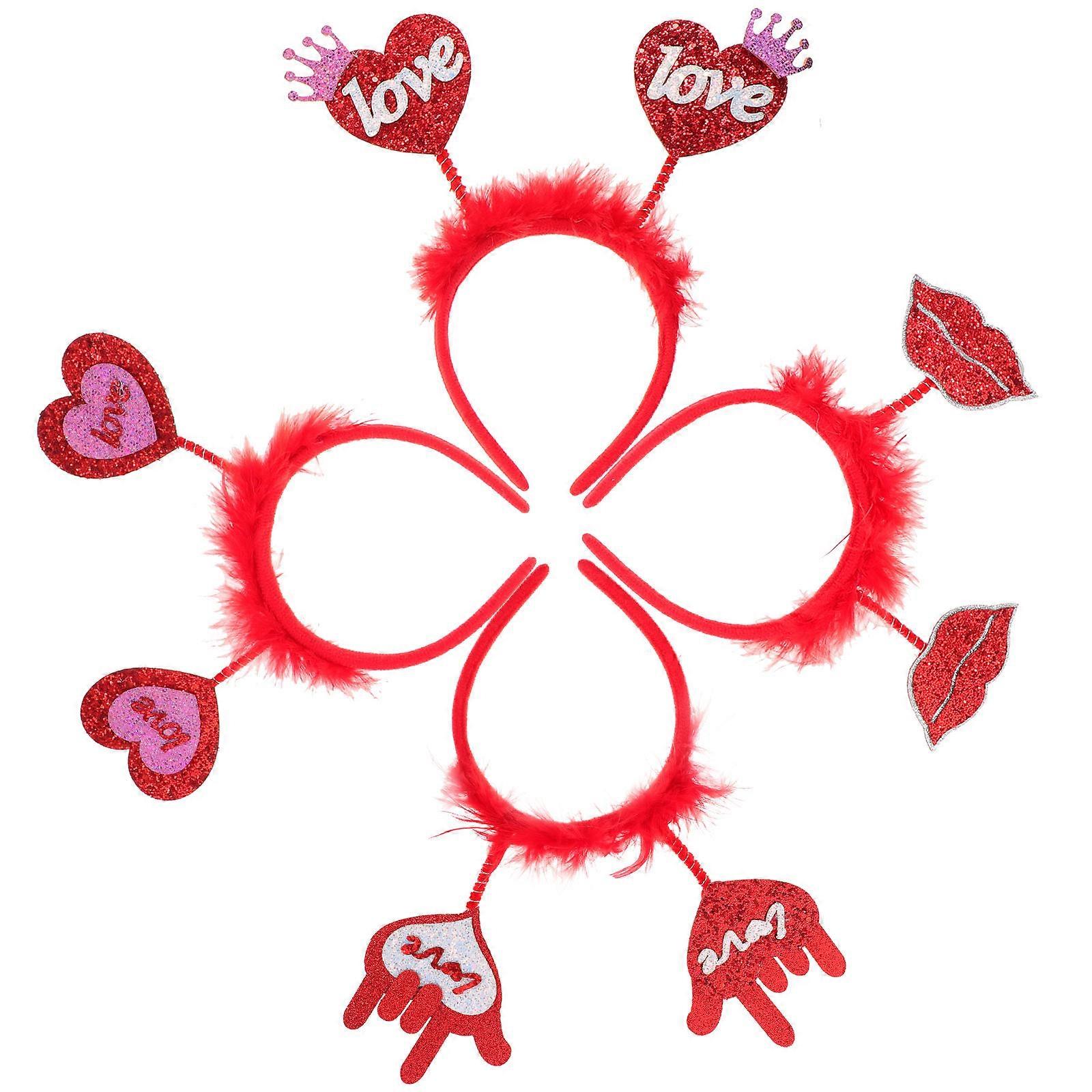 Adorable Heart Shaped Headbands for Party Made of Safe Plastic Red Color Lightweight and Comfortable Fits All Styles 4 Pieces