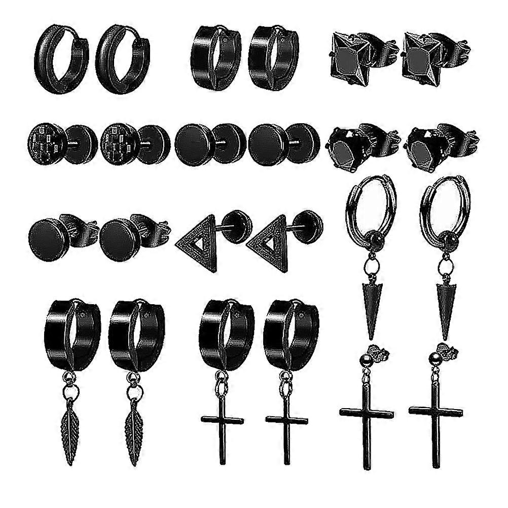 Black Piercing Ear Ring for Home 12Pairs Piercing Earring Ear Studs
