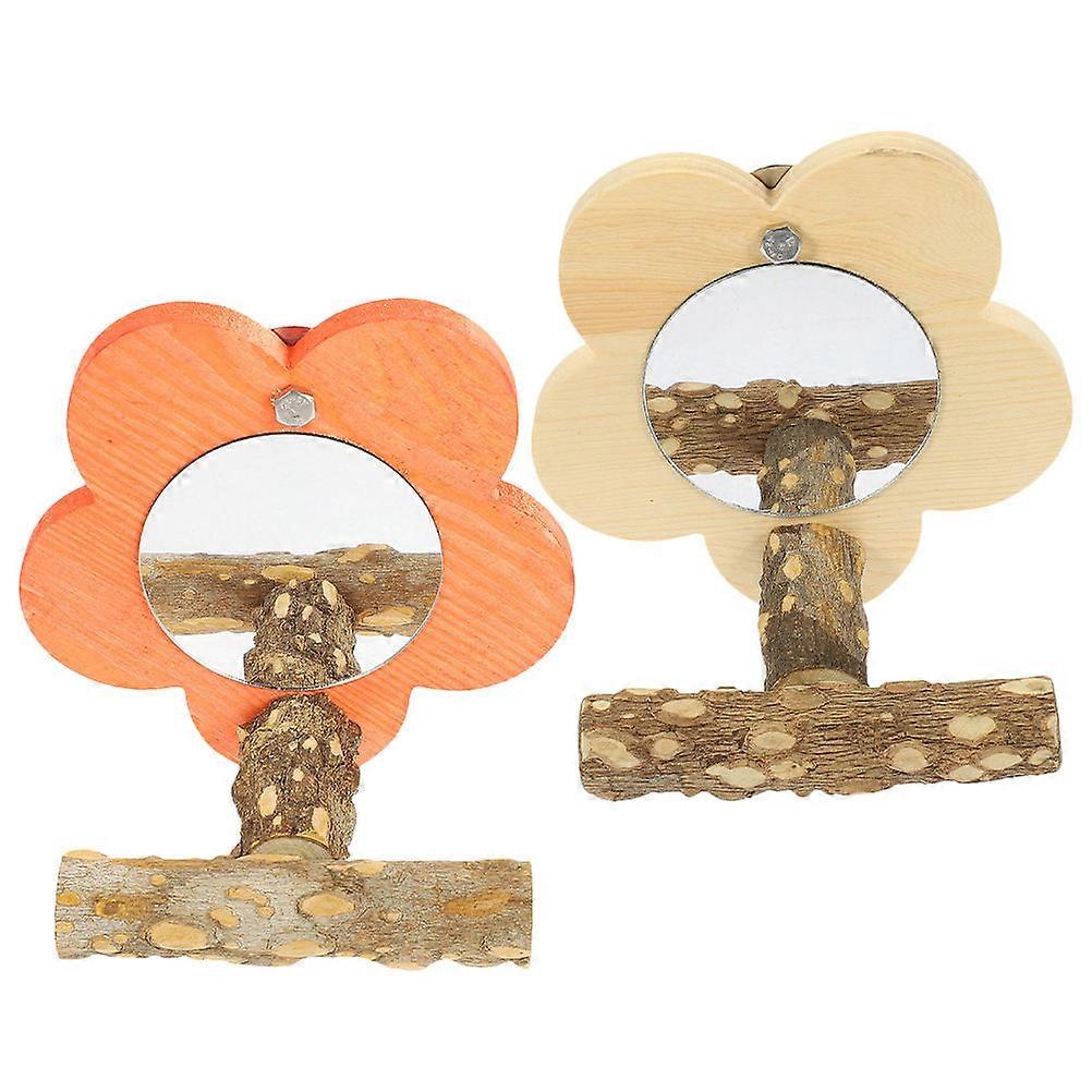 Wooden Bird Perch with Mirror for Parrot Toy Decorative and Durable for Pet Use 2Pcs