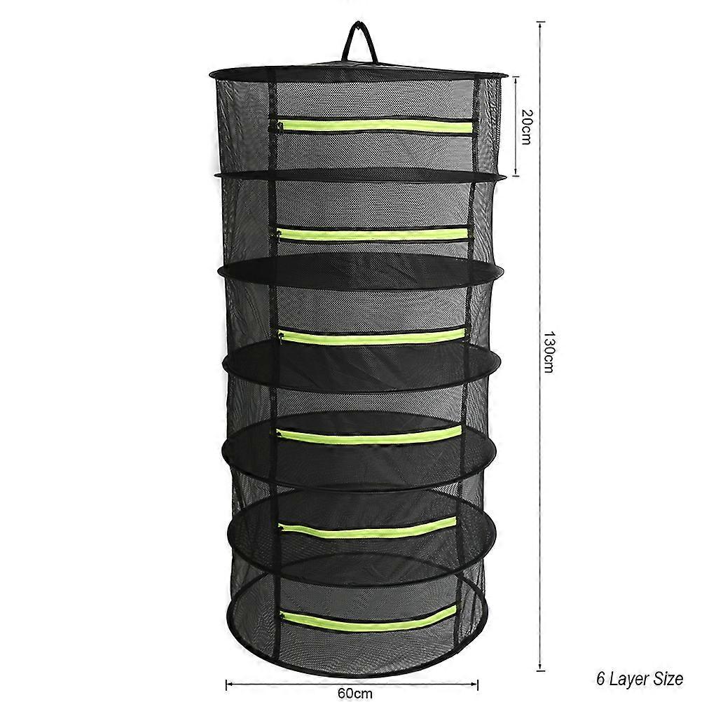 Black Collapsible Drying Rack with Zipper for Plants and Herbs Made of Net and Steel 60cm 6 Layers