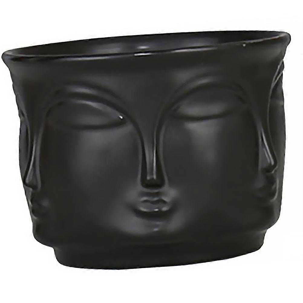 Creative Black Ceramic Flower Pot for Succulents Small Size Save Space Planter Container for Home