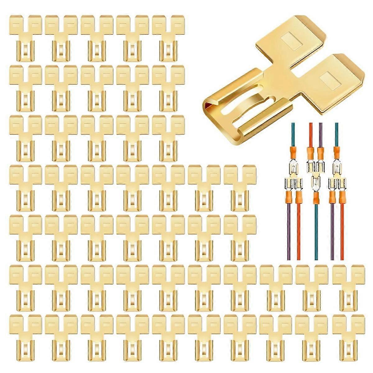 30Pcs Double Back Spade Connector Quick Disconnect Electrical Two-Way Wire Terminal Adapter Non-Insulated Male Single