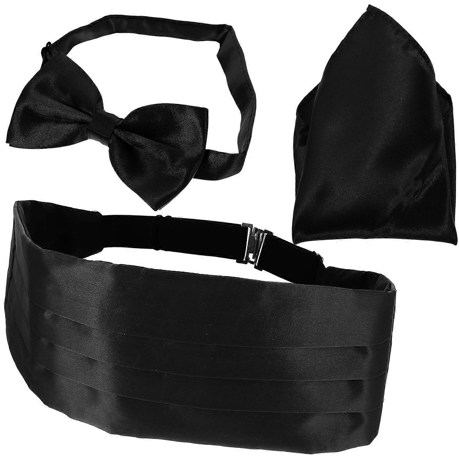 Cummerbund Bowtie Handkerchief Set 1Set Black Polyester with Adjustable Fit for Decor