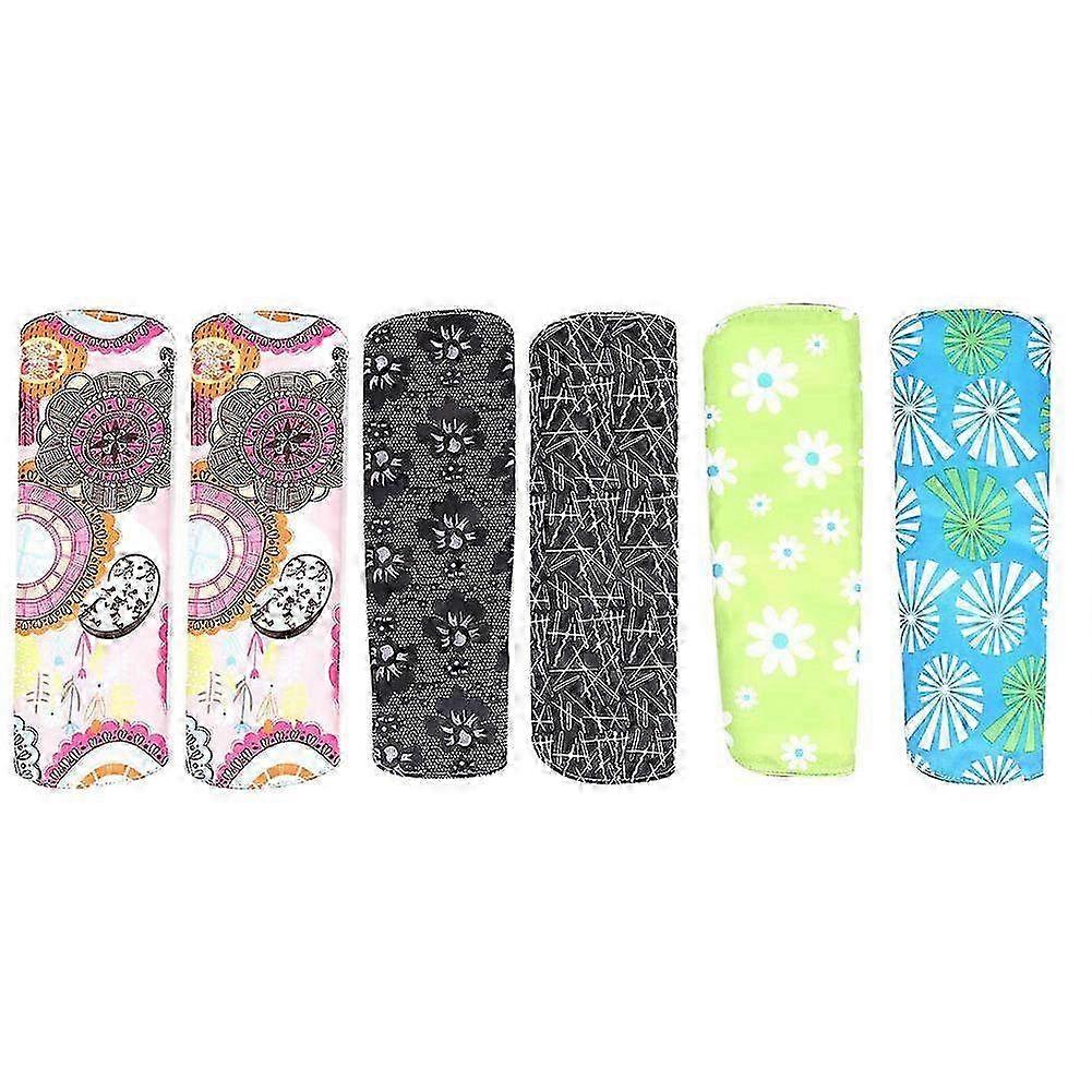 6pcs Washable Bamboo Charcoal Menstrual Pads for Women - Sanitary Napkins (M 18 x 25cm) Multi-Size Set M04, M13, M05, M01, M02