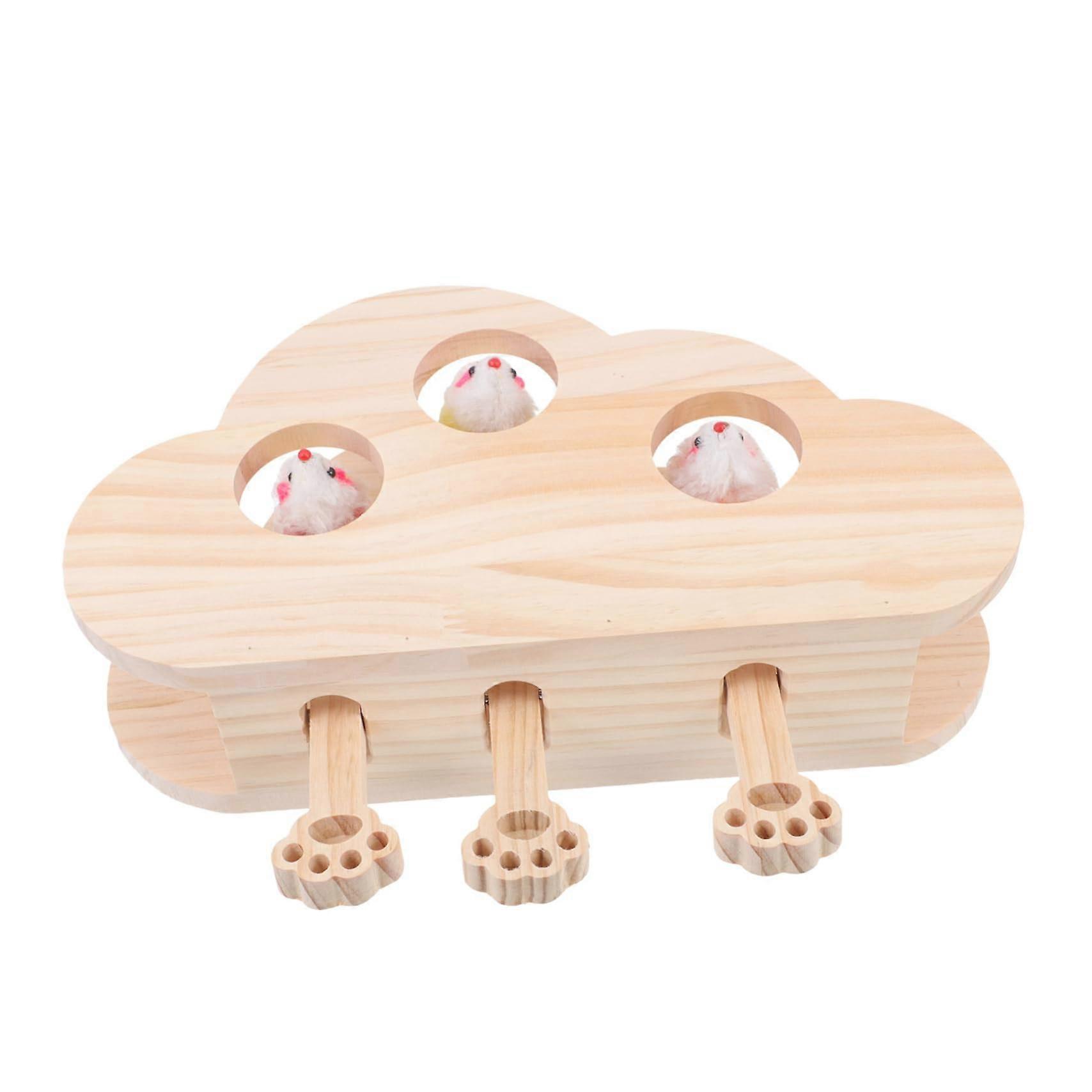 Cat Teaser Interactive Wooden Cat Whack Box with Catnip Engaging Kitten Teasing for Exercise and Entertainment for Indoor Cats