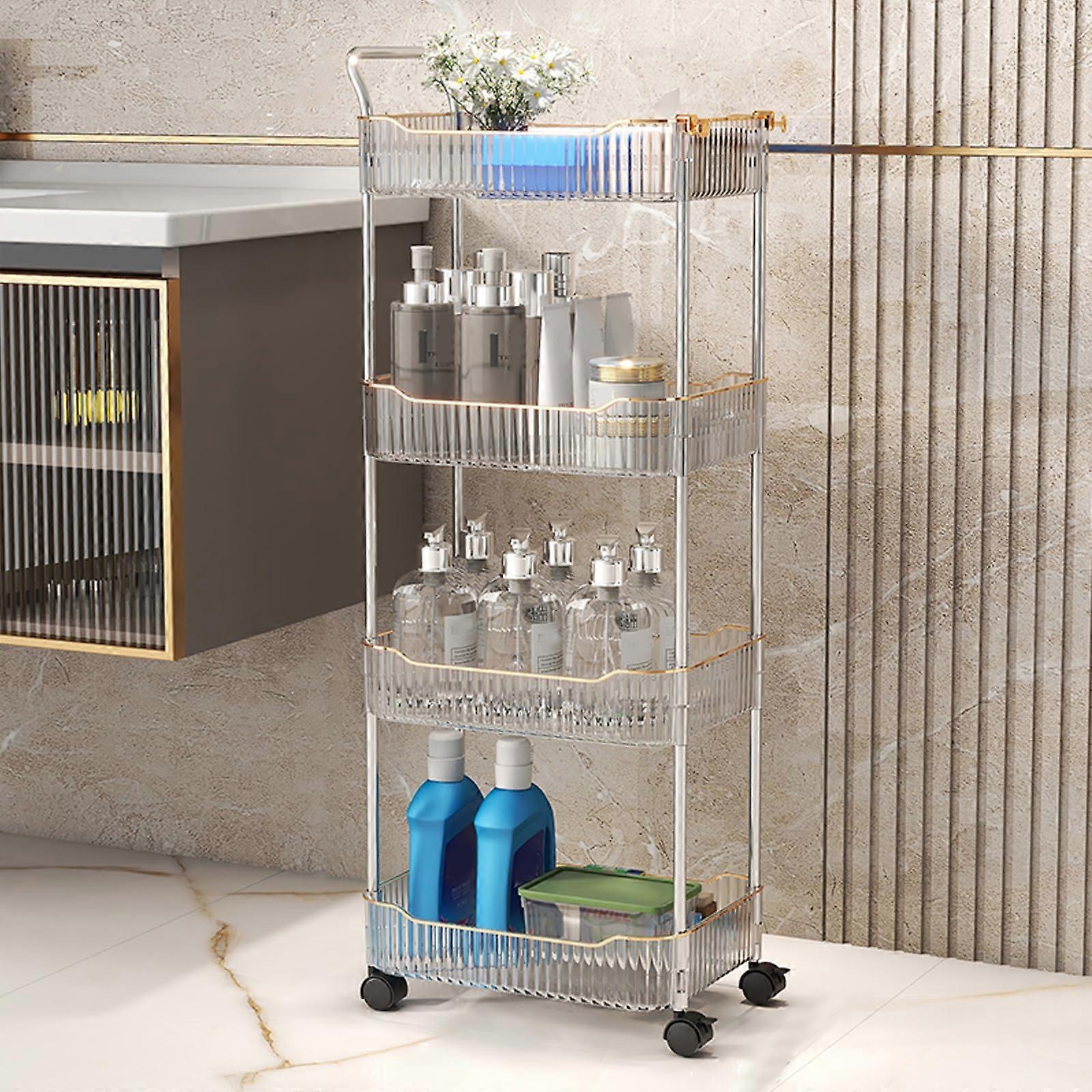 Acrylic Rolling Utility Cart with Lockable Wheels 4Tier Mobile Storage Trolley