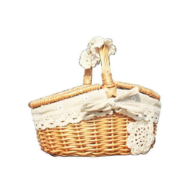 Lace Decor Large Capacity Handmade Camping Storage Basket Natural Wicker Basket with Handle Lid Camp