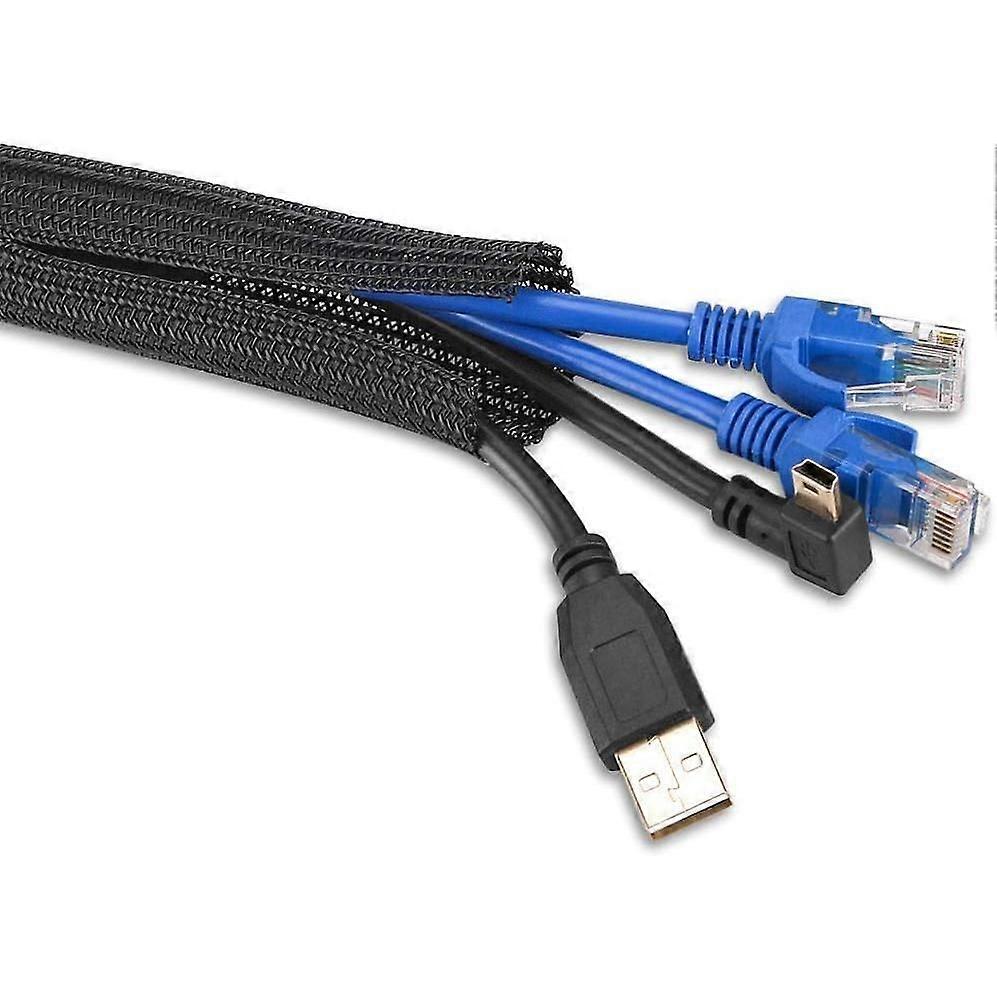 2M Adjustable Sleeve Cable Cover, PET Braided Storage for TV/Computer Cable Protection