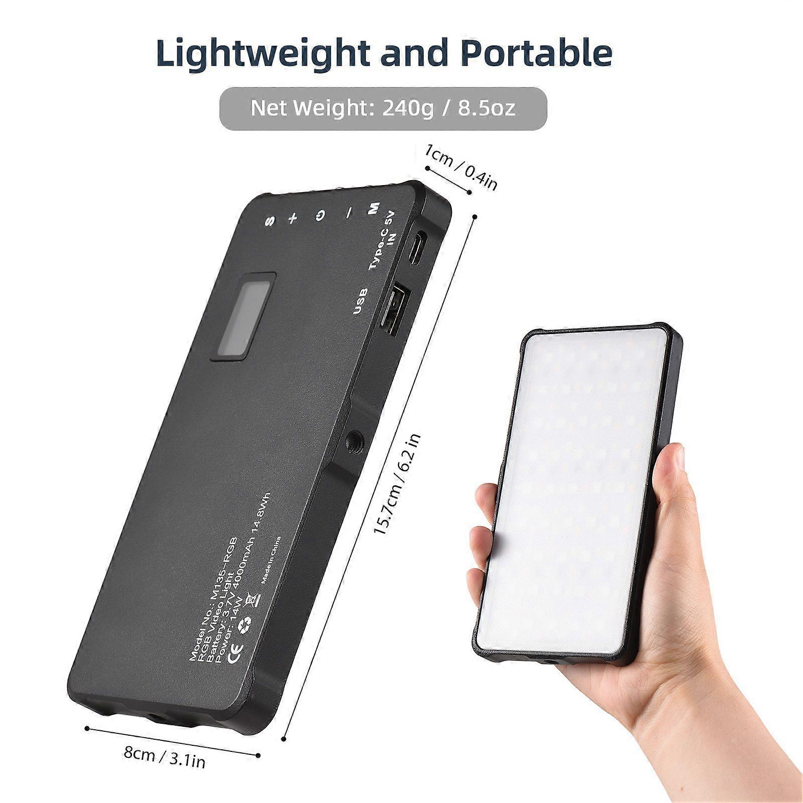 RGB Fill Light Panel Pocket LED Video Light 2800K-6800K Dimmable 17 Scene Modes Built-in Battery with Cold Shoe Adapter for Vlog Live Streaming Video
