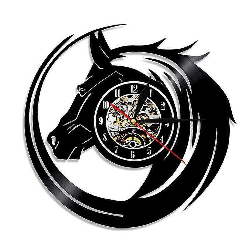 Horse head shape vinyl record wall clock creative nostalgic retro wall clock
