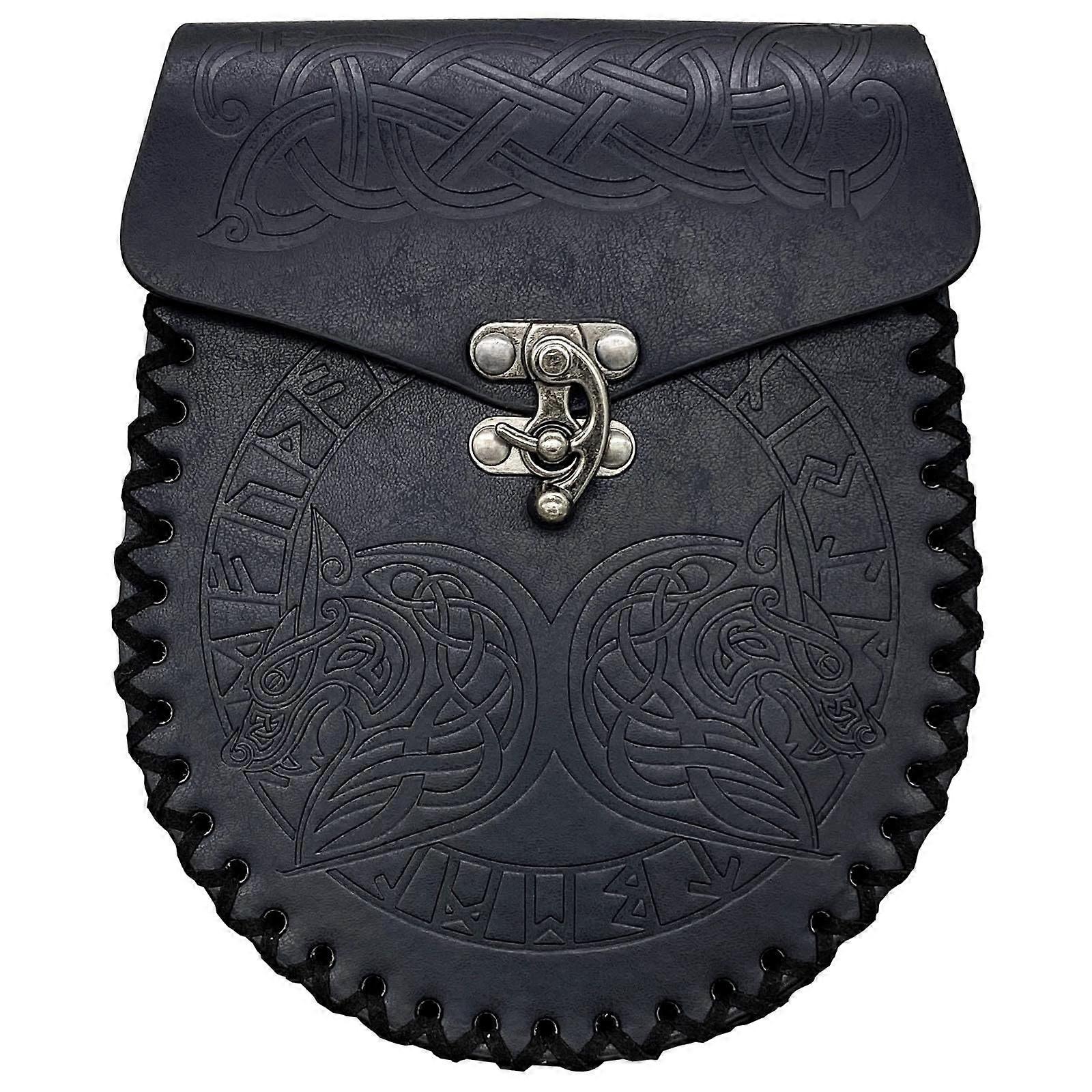 Embossed Belt Bag Retro Medieval Faux Leather Side Pack Portable Belt For Pack for Men Waist (Black, One Size) Black One Size