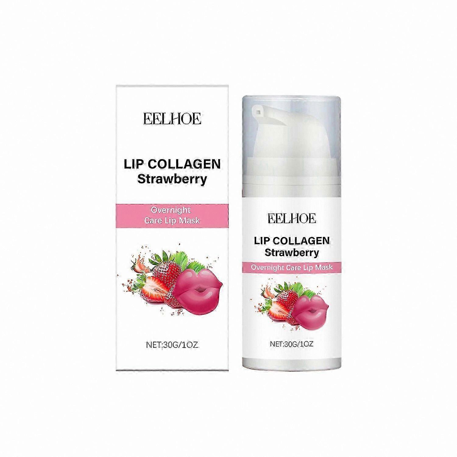 Overnight Lip Mask with Collagen & Strawberry, Hydrating Lip Gloss for Dry Lips, Moisturizing Lip Care Treatment