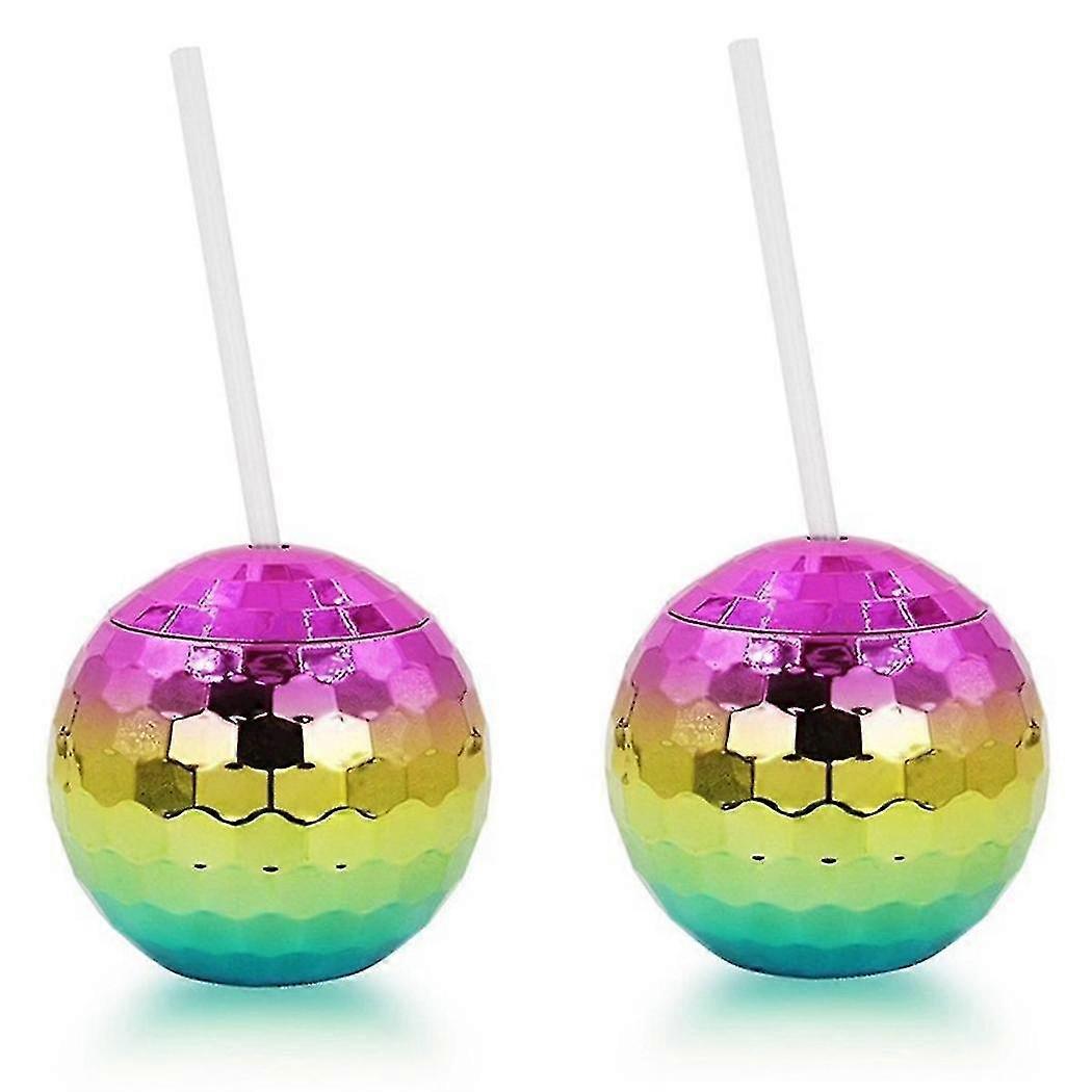 2pcs Rainbow Disco Ball Cup With Lid And Straw - Bachelorette Party...