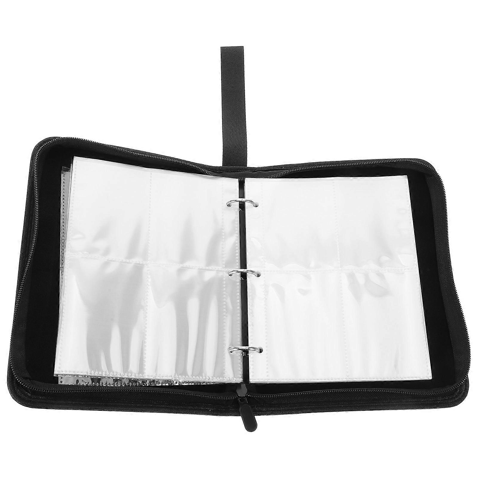 Black PU Card Collection Folder with Zippered Closure for Daily Use Compact Size Multiple Pockets