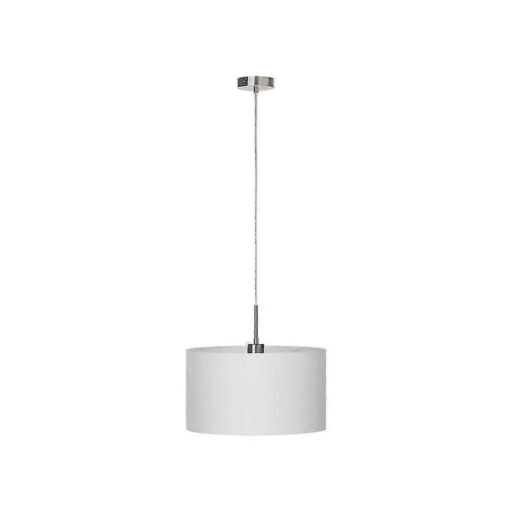Eglo Pasteri - 1 Light Ceiling Pendant Satin Nickel with White Fabric Shade, E27