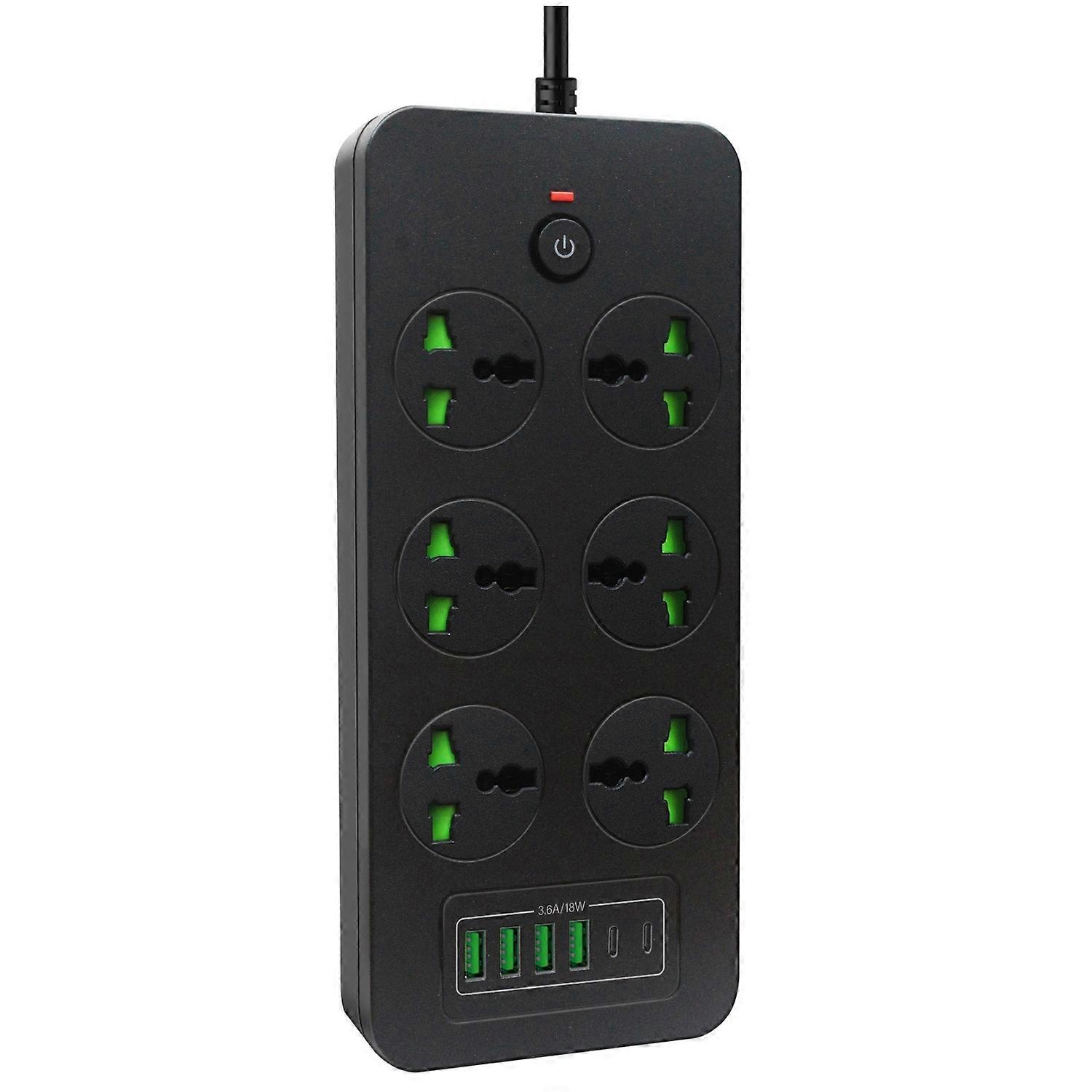 4USB+2PD+6 Holes Socket Black UK Plug