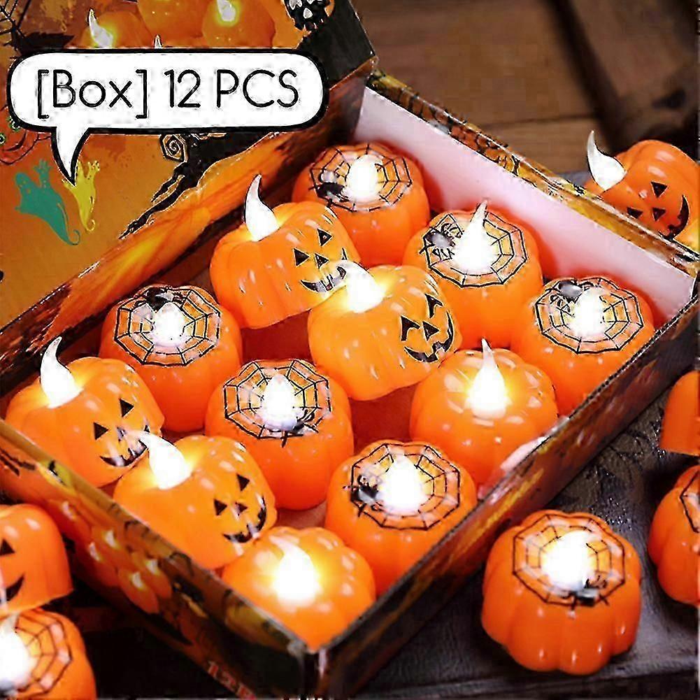 12PCS LED Pumpkin Candles - Decorative Desk Lamp for Home, Bar, and Coffee Shop Decor