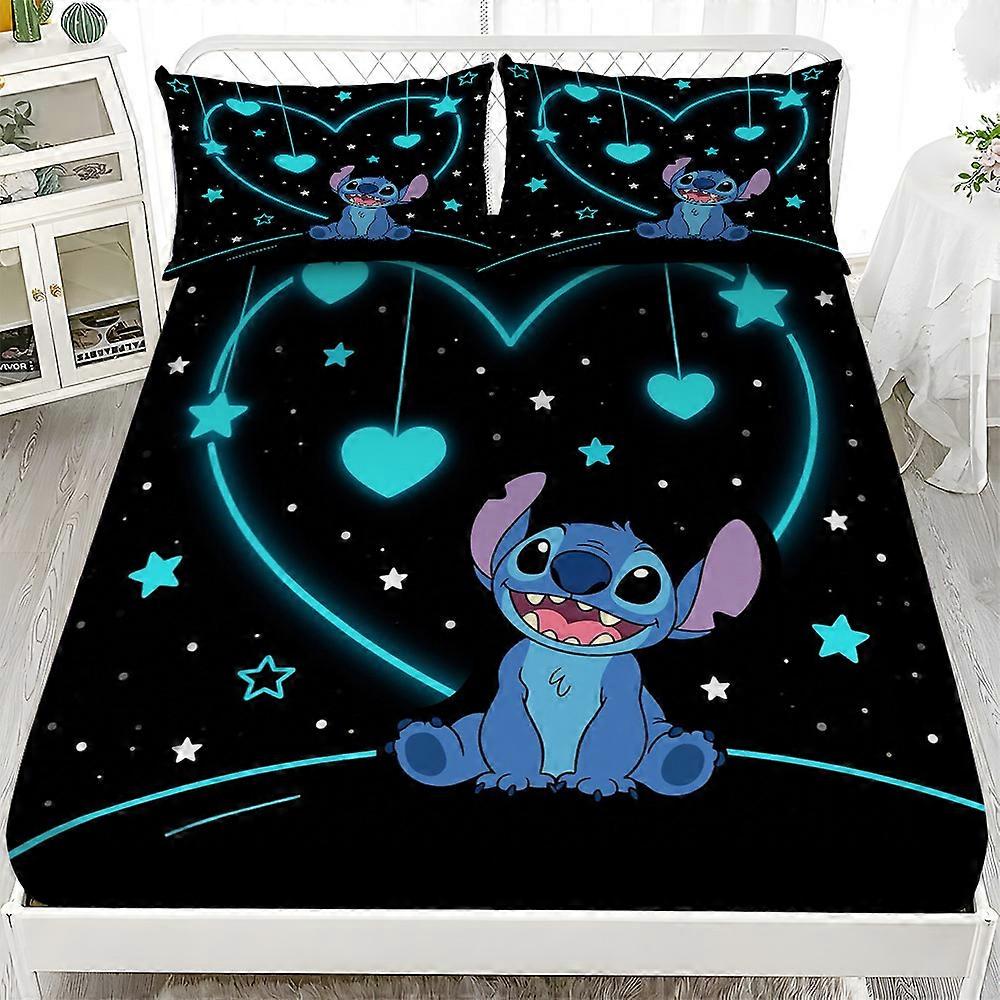 Stitch cartoon fitted sheet three-piece set