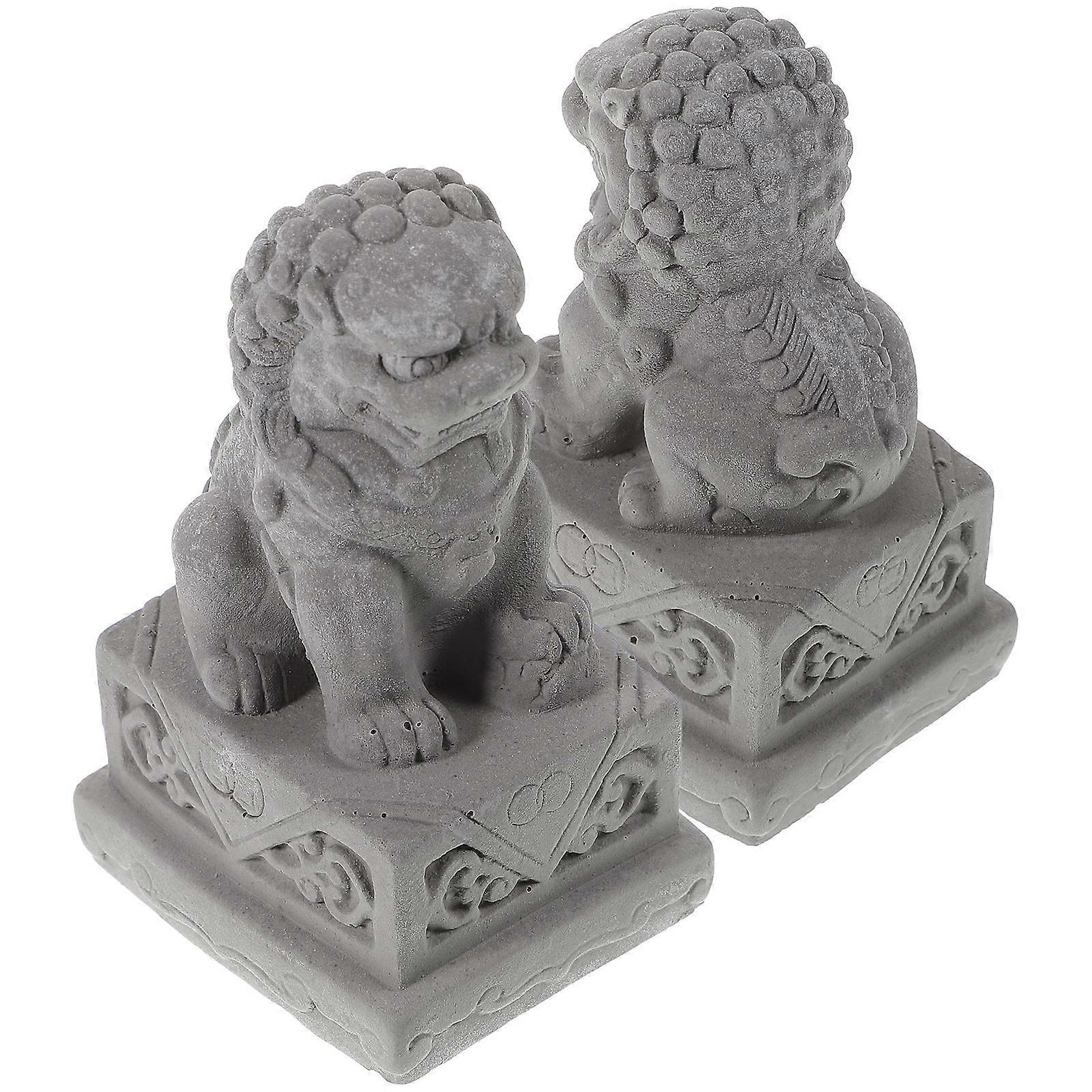 Lion Decor Cement Lion Figurine for Desktop 6Pcs Garden Set