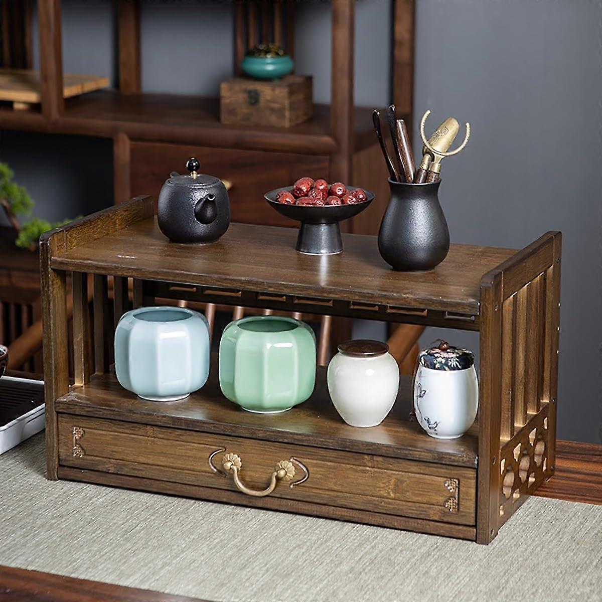 Shrine Altar Table Chinese Cabinet Walnut 69cm With Storage Drawer 3 Tier Altar Pedestal Offering Table