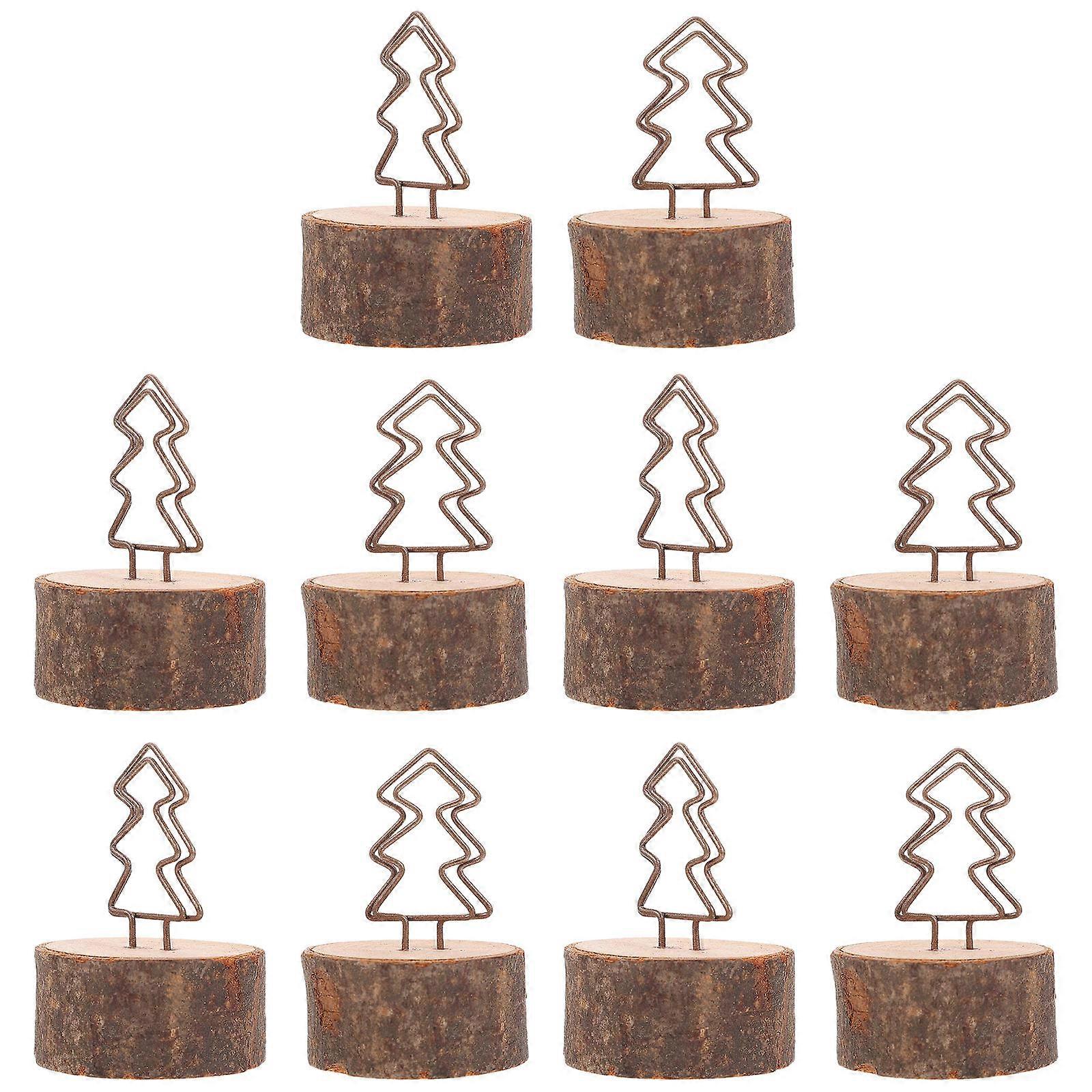 Wooden Desktop Cards Holder for Xmas with 10Pcs Memo Clips