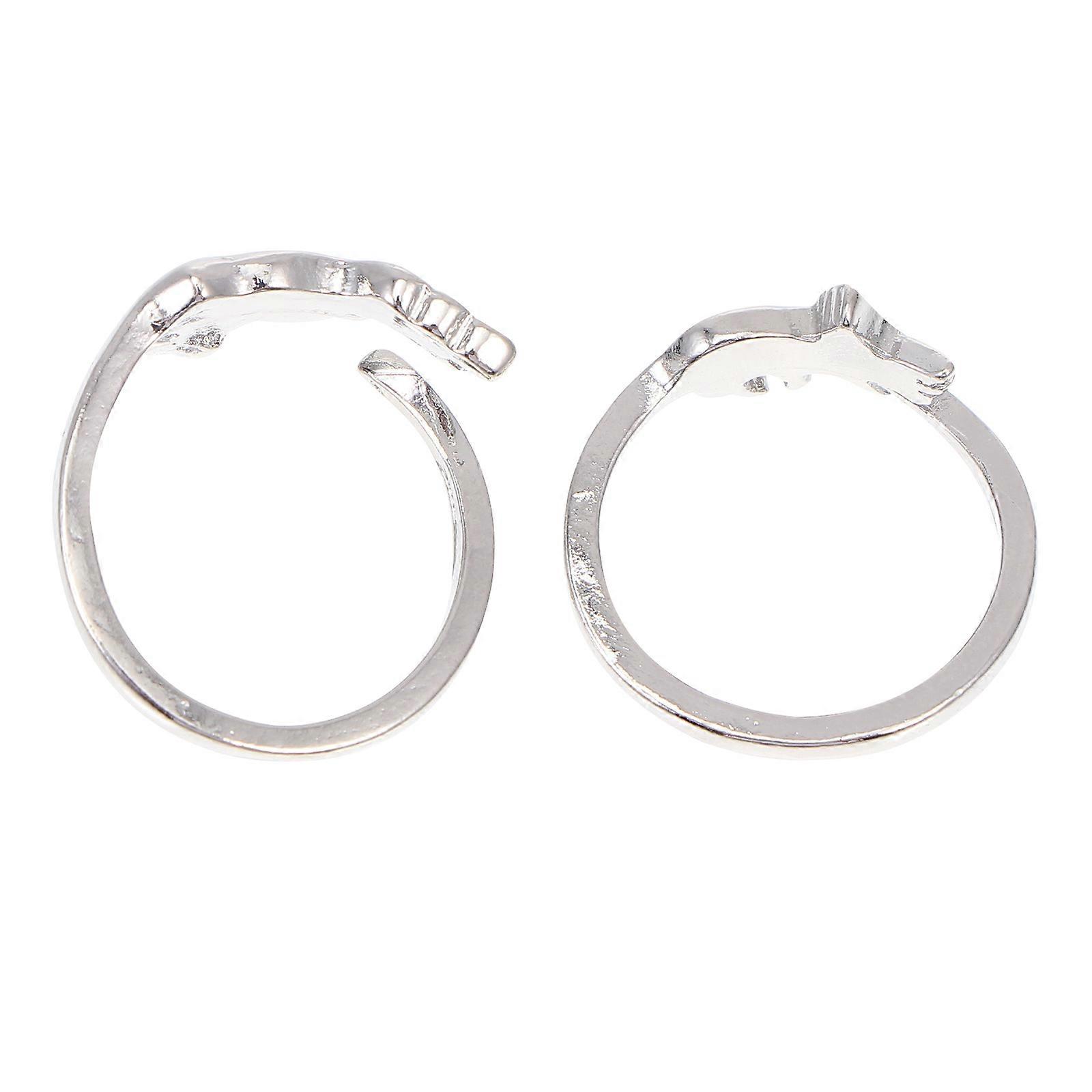 Silver Alloy Dinosaur Ring for Decor Creative Dinosaur Modeling Ring 2Pcs