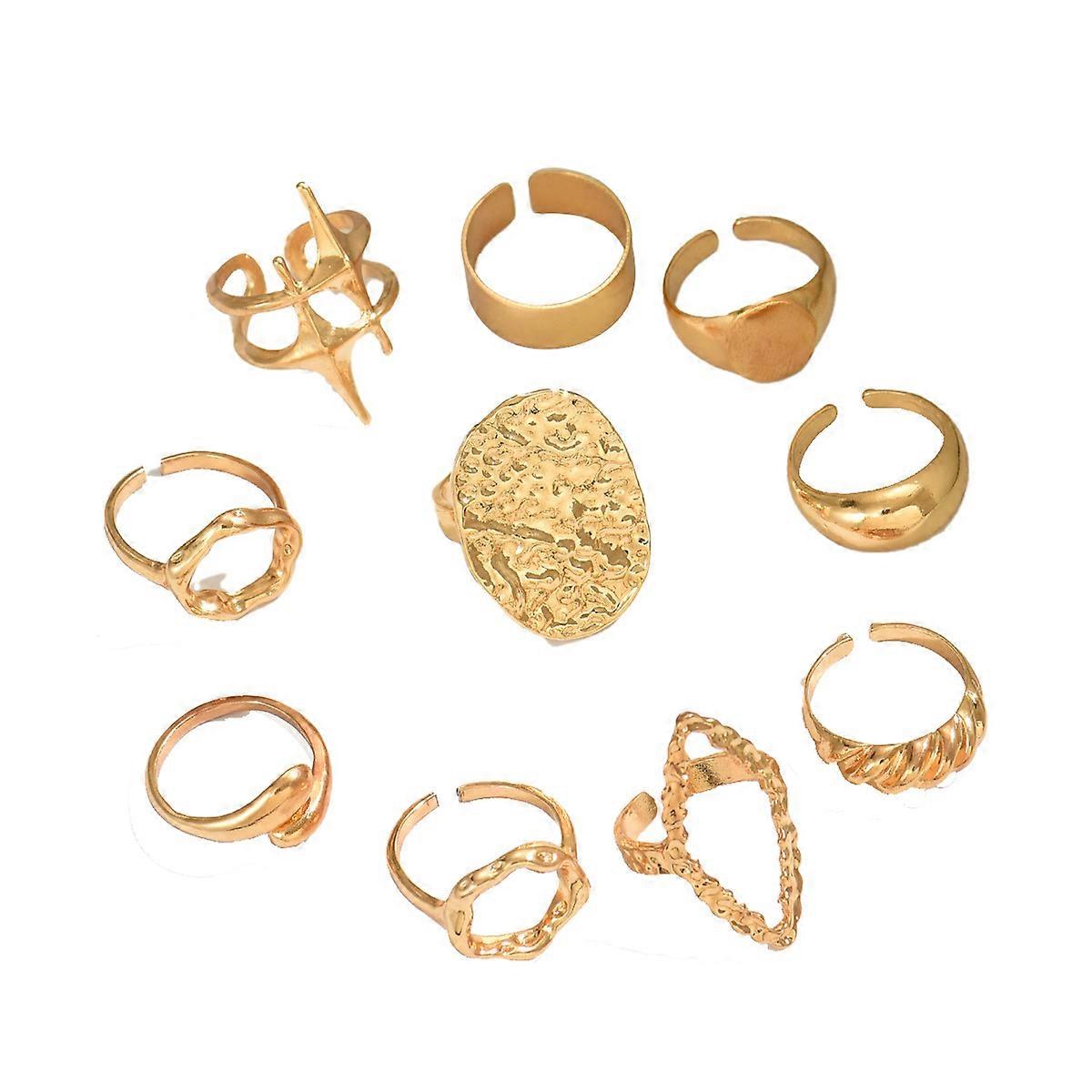 Geometric Metal 18K Plated Ring Set, Open Adjustable Zinc Alloy Rings