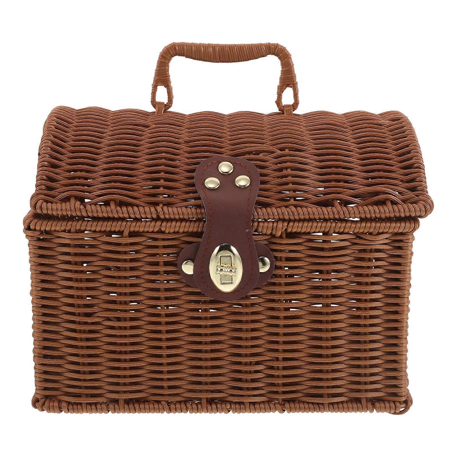 2Pcs Rattan Mahjong Storage Box with Lid for Decorative Purpose Miniature Basket