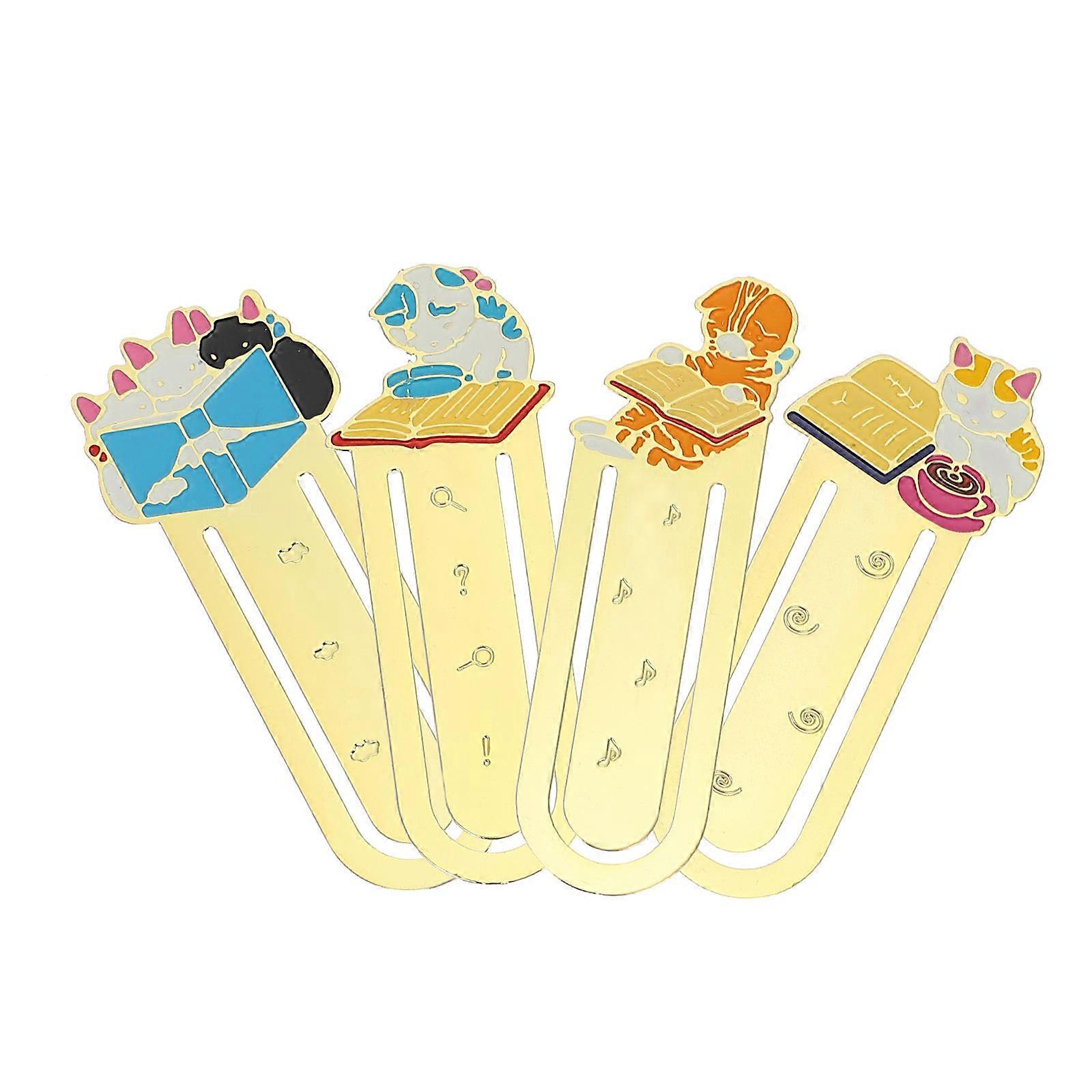Students Brass Bookmark for Reading with 8Pcs Cartoon Cat Design