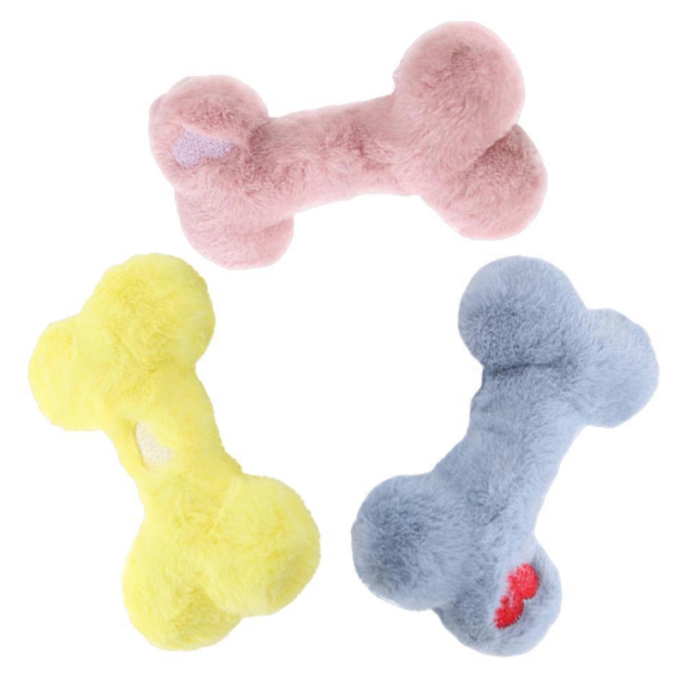 Dog Squeaky Interactive Chew Toy Bone Shape with Sound 3Pcs Plush Soft Plaything
