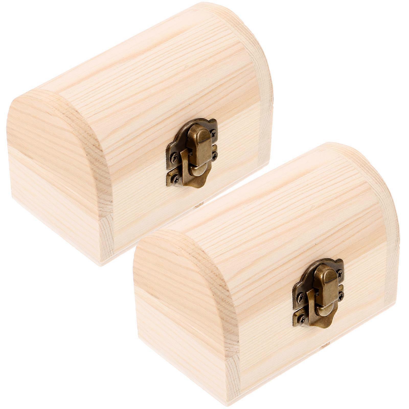 Wood Chest Box Solid Wooden Arc Design for Storage 4Pcs Treasure Boxes