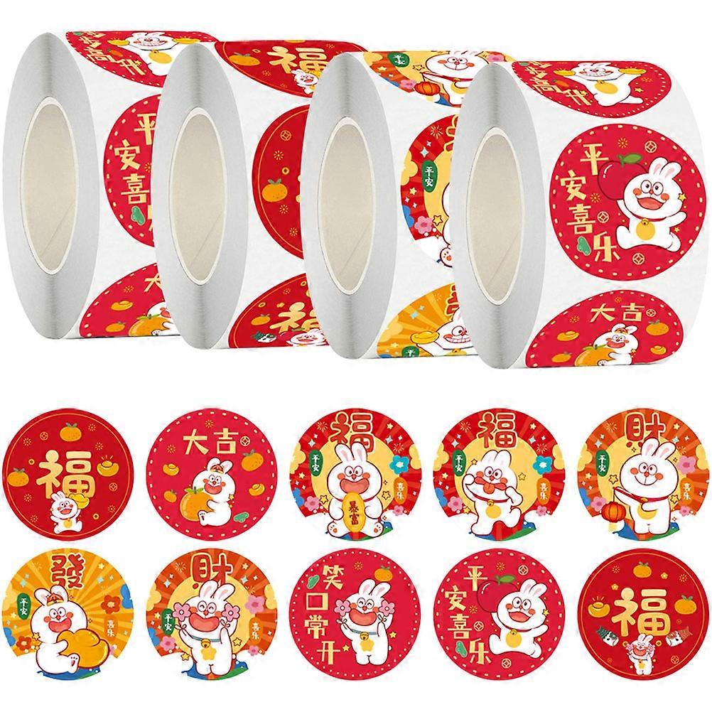 Round Stickers for New Year Bunny Decals Festive 4 Rolls Pack