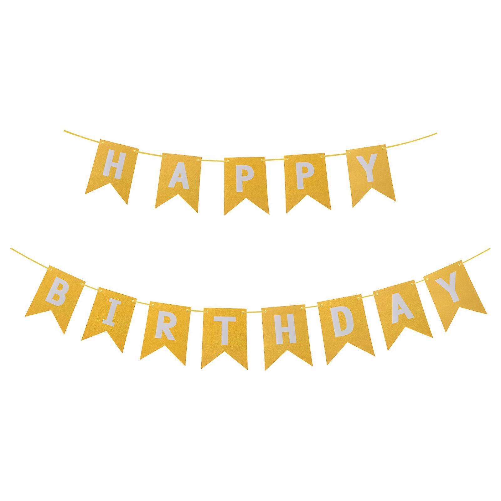 Happy Birthday Pull Flag Gold Stamping Banner for Decor 3Pcs
