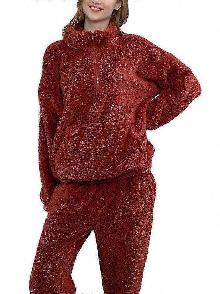 Women's Cozy Fluffy Pajama Set with Kangaroo Pocket Pullover & Jogger Pants