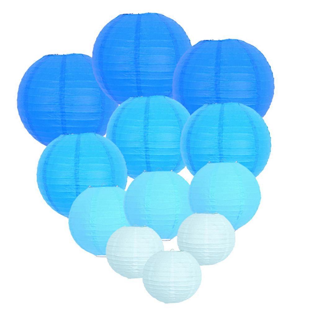 Blue Chinese Paper Lanterns Foldable Lanterns for Festival 12Pcs Pack