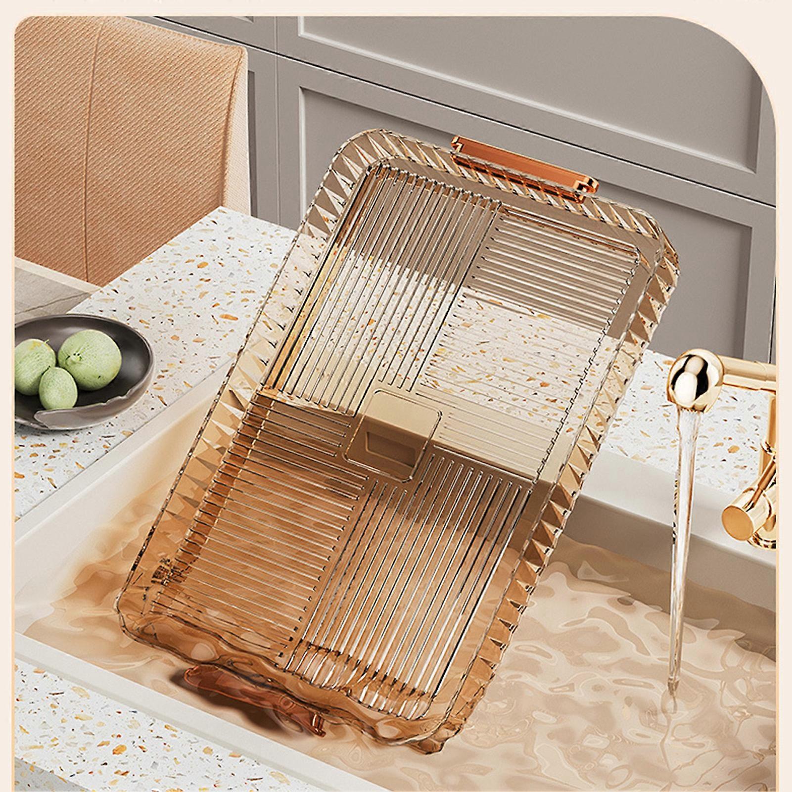 Large Transparent Plastic Tea Tray, 41x25x4cm, Multipurpose Drainage