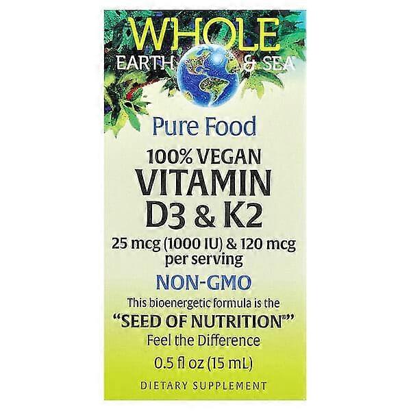 Natural Factors, Whole Earth SeaÃÂÃÂÃÂÃÂÃÂÃÂÃÂÃÂ®, 100% Vegan Vitamin D3 & K2, 0.5 fl oz (15 ml)