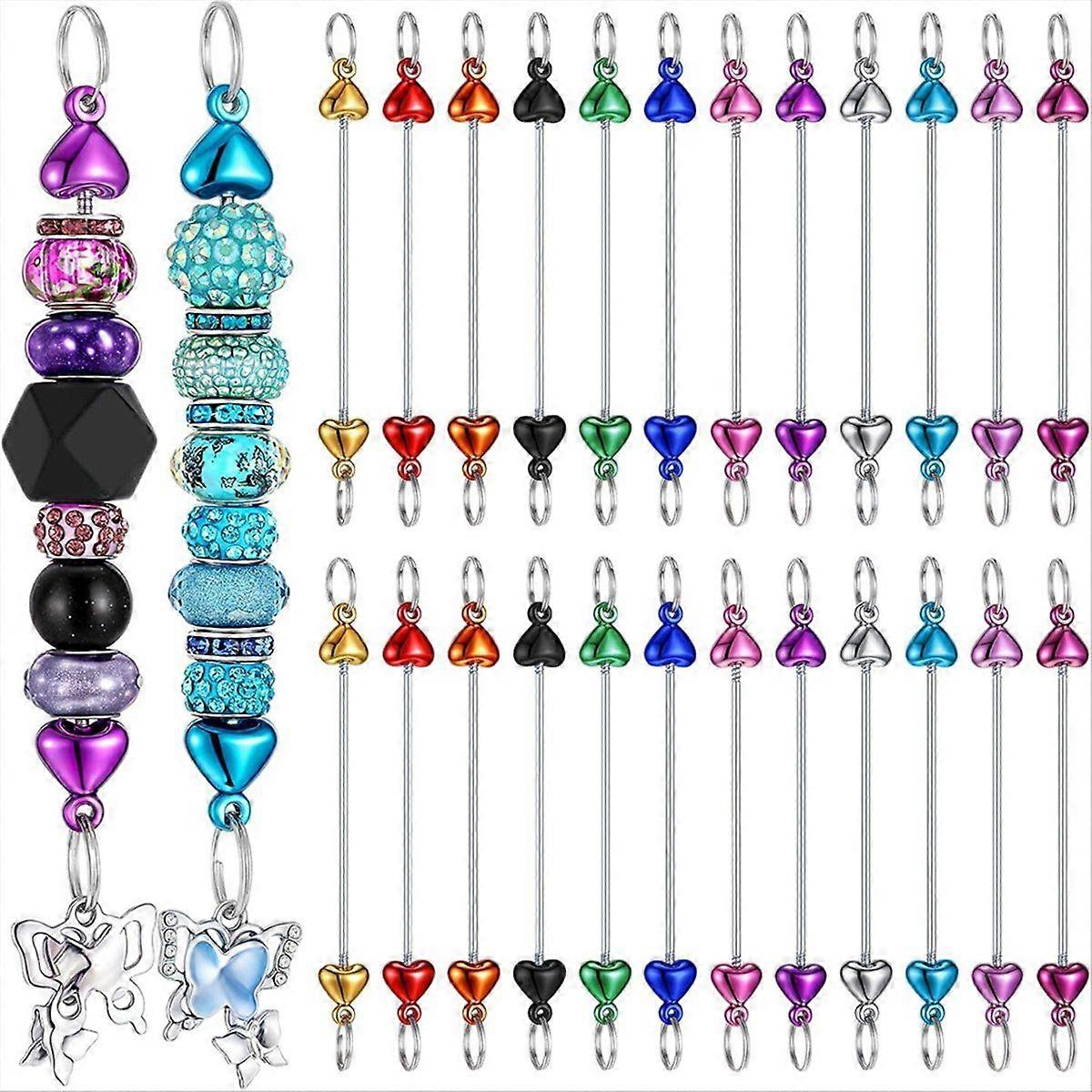 24 Pieces Beaded Keychains Bulk DIY Keychain Making Accessories B
