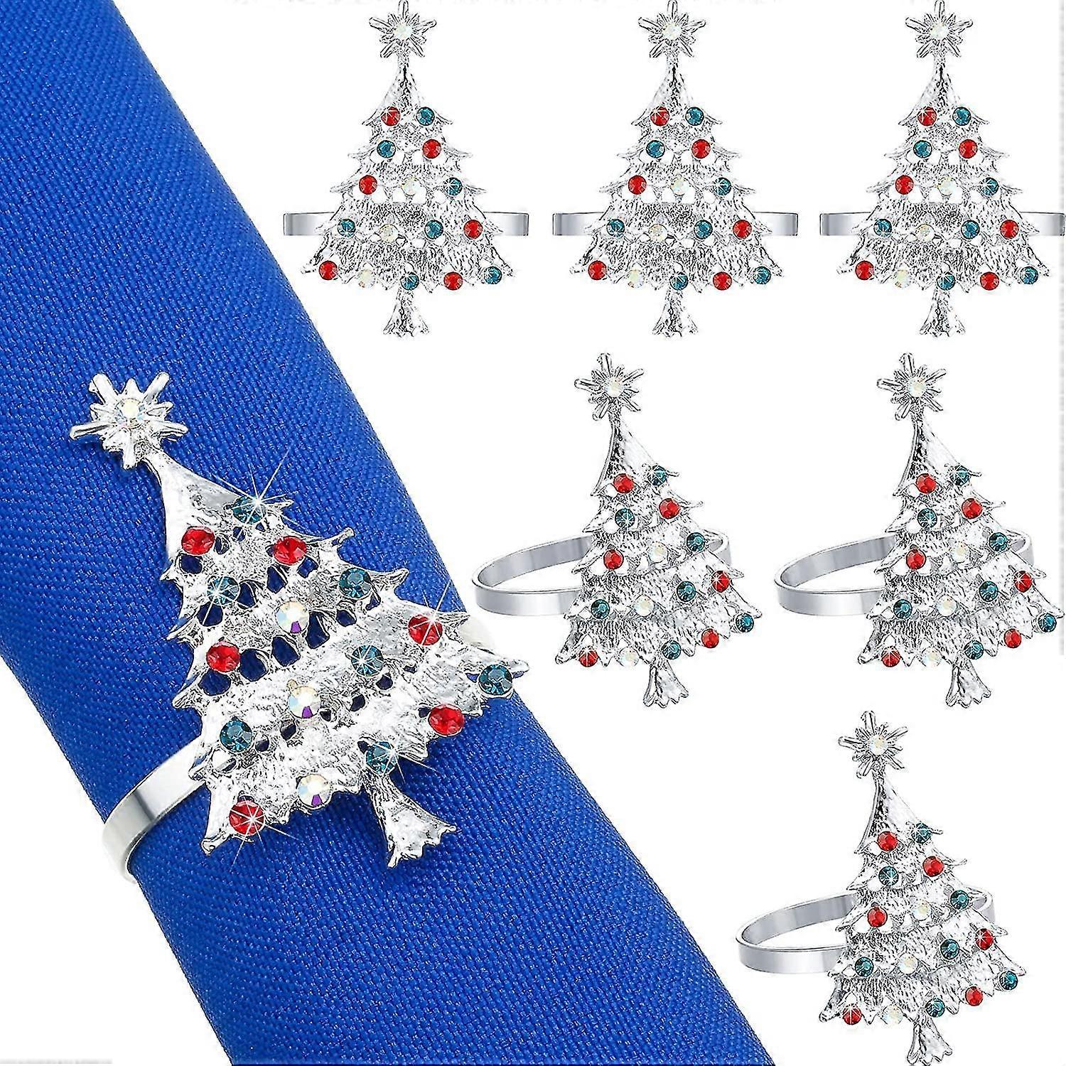 Set Of 12 Christmas Tree Napkin Rings Table Decor (silver)