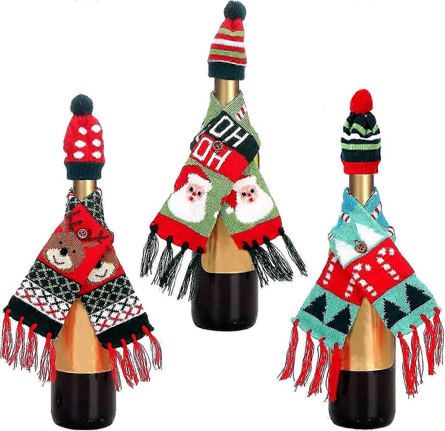 3 Pcs Christmas Wine Bottle Cover, Christmas Wine Bottle Cover, Knitted Christmas Wine Bottle Bags, for Christmas Party Table Decoration, Christmas De