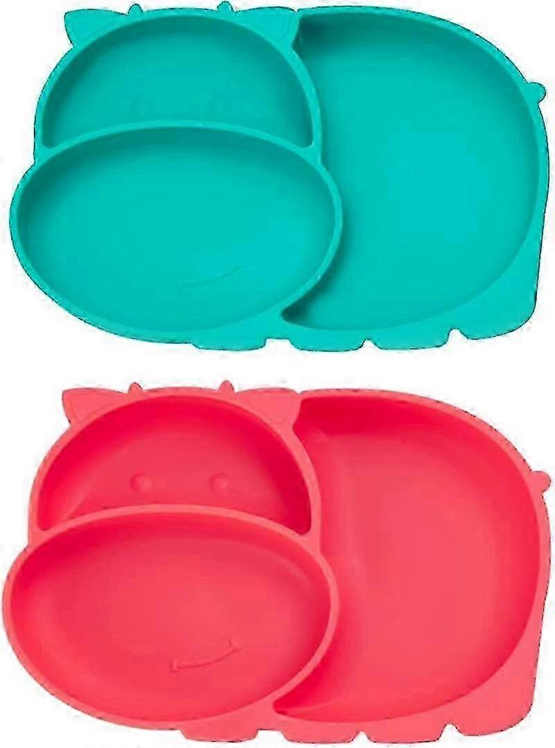 Green & Red Silicone Dinner Plates for Kids