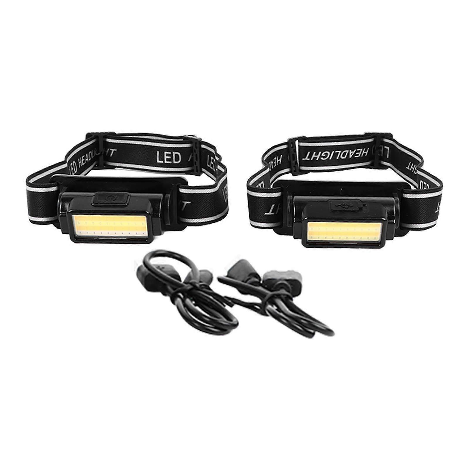 2PCS Headlamp ABS Waterproof Battery Powered Rechargeable COB Super Bright Head Mounted Flashlight