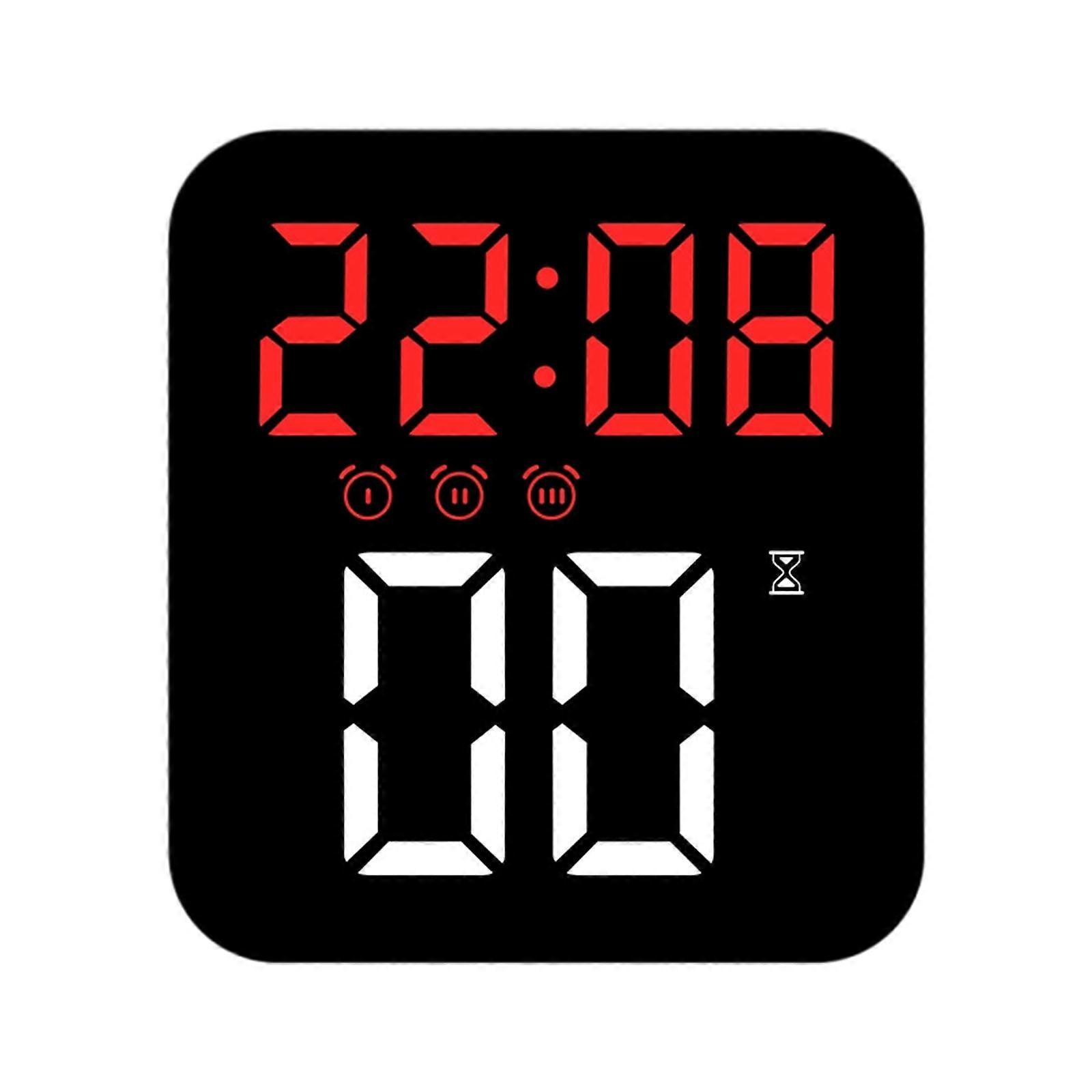 Stylish Minimalists Alarm Clock With Oversized LED Screen 3 Adjustment Brightness and Timer Bedroom Essential Decors  Black shell red ligh